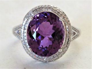 18k White Gold 6.2ct Amethyst & 0.5ct Diamond Ring with Valuation