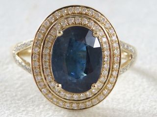 14k Yellow Gold 3.27ct Natural Blue Sapphire & 0.38ct Diamond Ring with Valuation
