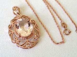 9k & 14k Rose Gold 9.07ct Morganite & Diamond  Necklace