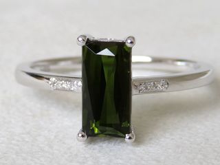 9k White Gold 1.48ct Green Tourmaline & Diamond Ring