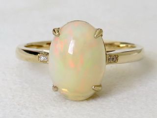 9k Yellow Gold 2.25ct Solid Fire Opal & Diamond Ring