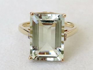 9k Yellow Gold 6.43ct Green Amethyst & Diamond Ring