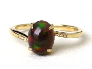 9k Yellow Gold 1.14ct Black Fire Opal & Diamond Ring