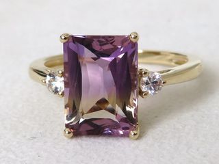 9k Yellow Gold 3.36ct Bi Colour Ametrine & Sapphire Ring