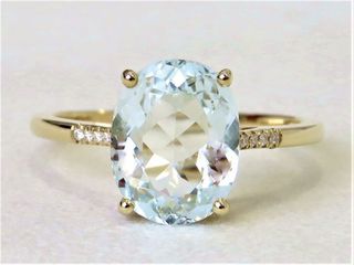 9k Yellow Gold 2.9ct Aquamarine & Moissanite Ring