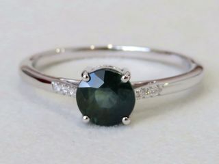 9k White Gold 1.25ct Greenish Blue Sapphire & Moissanite Ring