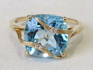 9k Yellow Gold 7.5ct Blue Topaz & Moissanite Ring