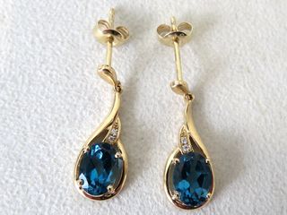 9k Yellow Gold 1.8ct London Blue Topaz & Moissanite Earrings