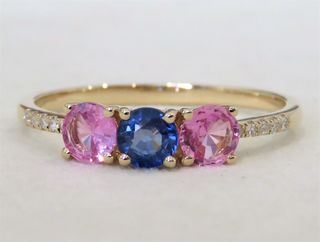 14k Yellow Gold 0.92ct Blue / Pink Sapphire & 0.06ct Diamond Ring with Valuation
