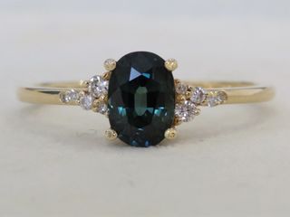 14k Yellow Gold 1.23ct Teal Sapphire & 0.13ct Diamond Engagement Ring with Valuation 