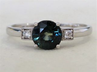 14k White Gold 1.29ct Teal Sapphire & 0.07ct Diamond Engagement Ring