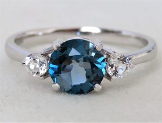 9k White Gold 2.1ct London Blue Topaz & White Sapphire Ring
