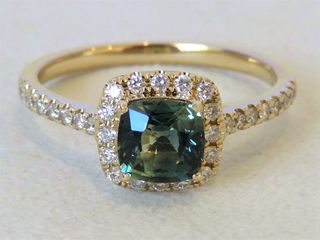 14k Yellow Gold 1.29ct Teal Sapphire & 0.32ct Diamond Ring