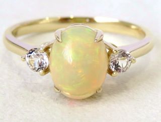 9k Yellow Gold 1.3ct Ethiopian Fire Opal & White Sapphire Ring