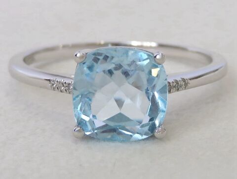 9k White Gold 2.75ct Aqua Blue Topaz & Moissanite Ring