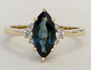 14k Yellow Gold 1.71ct Teal Sapphire & 0.12ct Diamond Ring