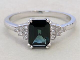 14k White Gold 1.39ct Teal Sapphire & 0.12ct Diamond Ring