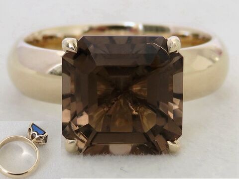 9k Yellow Gold 4.3ct Smoky Quartz Ring