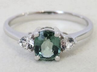 9k White Gold Green Tourmaline & White Sapphire Ring