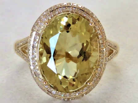 18k Yellow Gold 6.91ct Lemon Quartz & 0.54ct Diamond Ring with Valuation