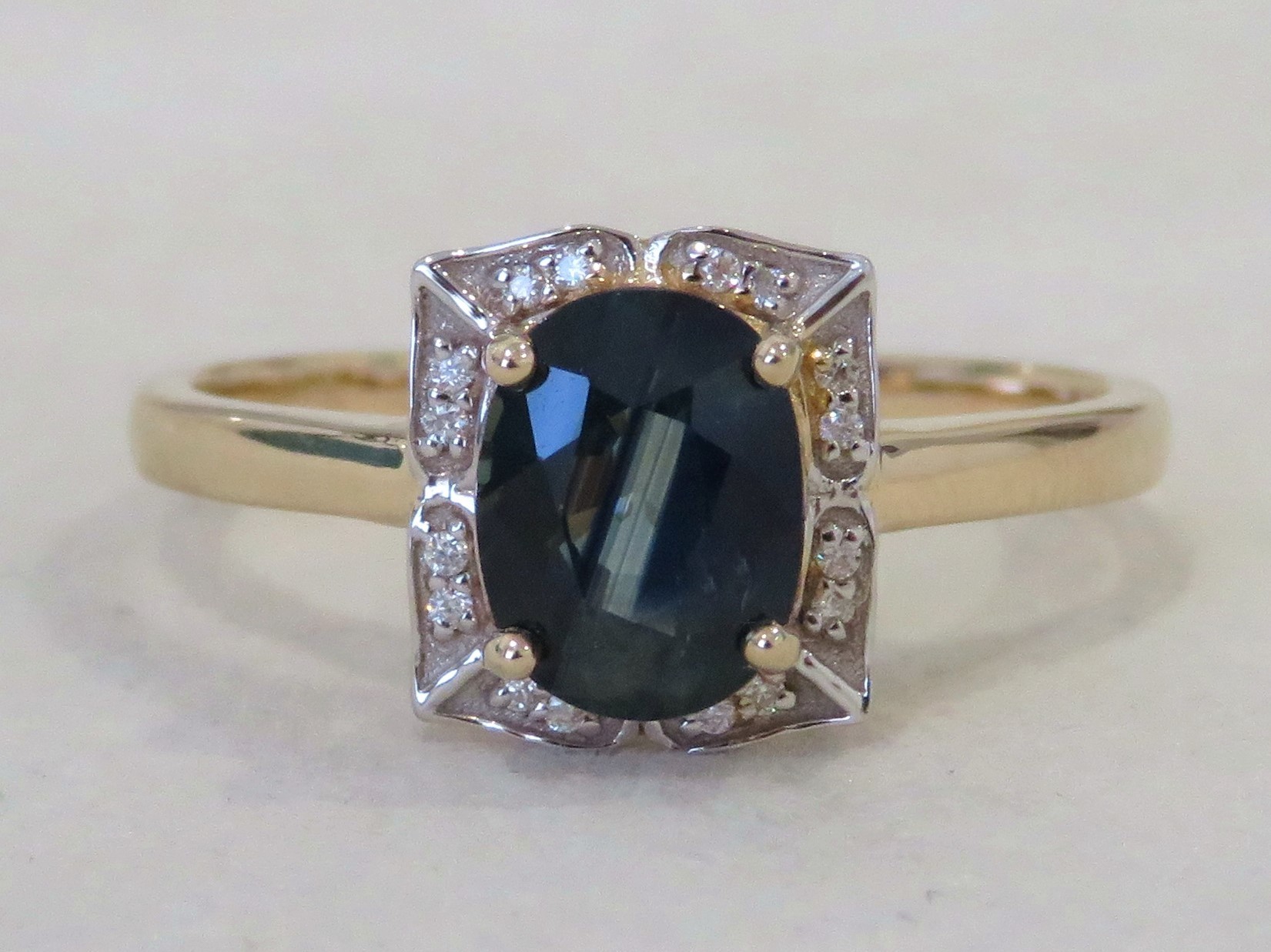 9k Yellow Gold 1.55ct Blue Sapphire & Moissanite Ring