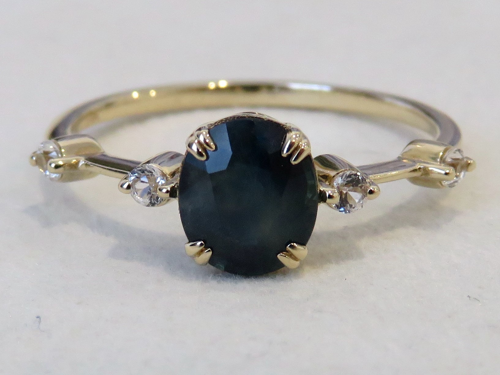 9k Yellow Gold 1.36ct Blue Sapphire & White Sapphire Ring