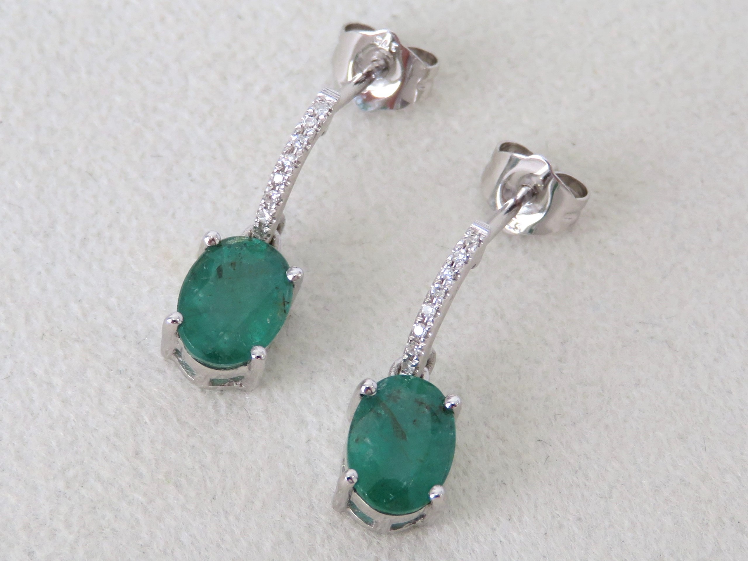 9k White Gold 1.5ct Emerald & Diamond Earrings