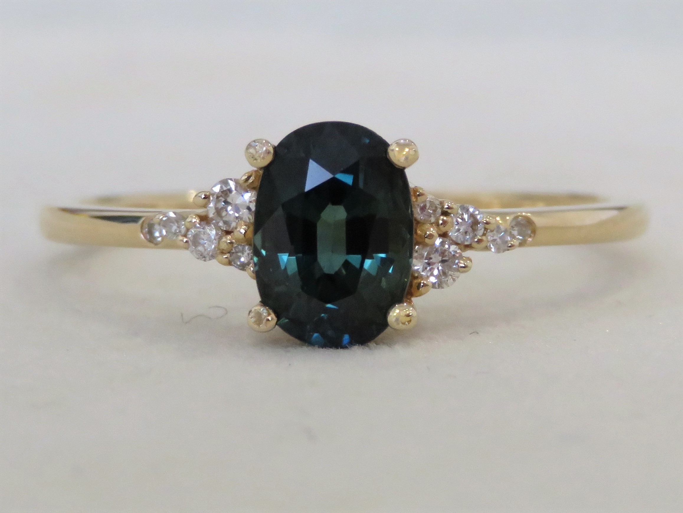 14k Yellow Gold 1.23ct Teal Sapphire & 0.13ct Diamond Engagement Ring with Valuation 
