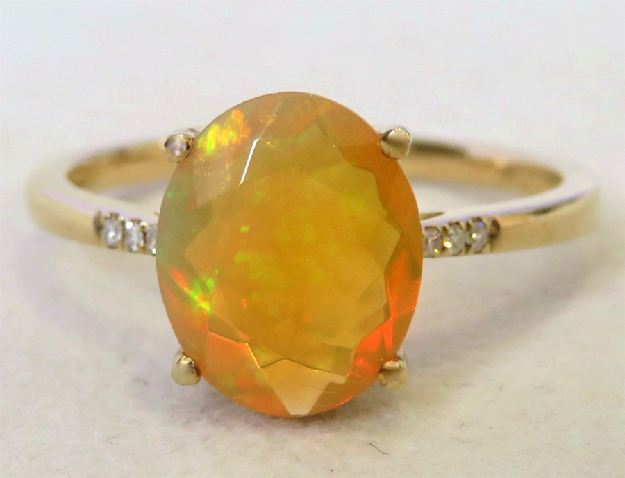 9k Yellow Gold 1.6ct Rainbow Fire Opal & Diamond Ring