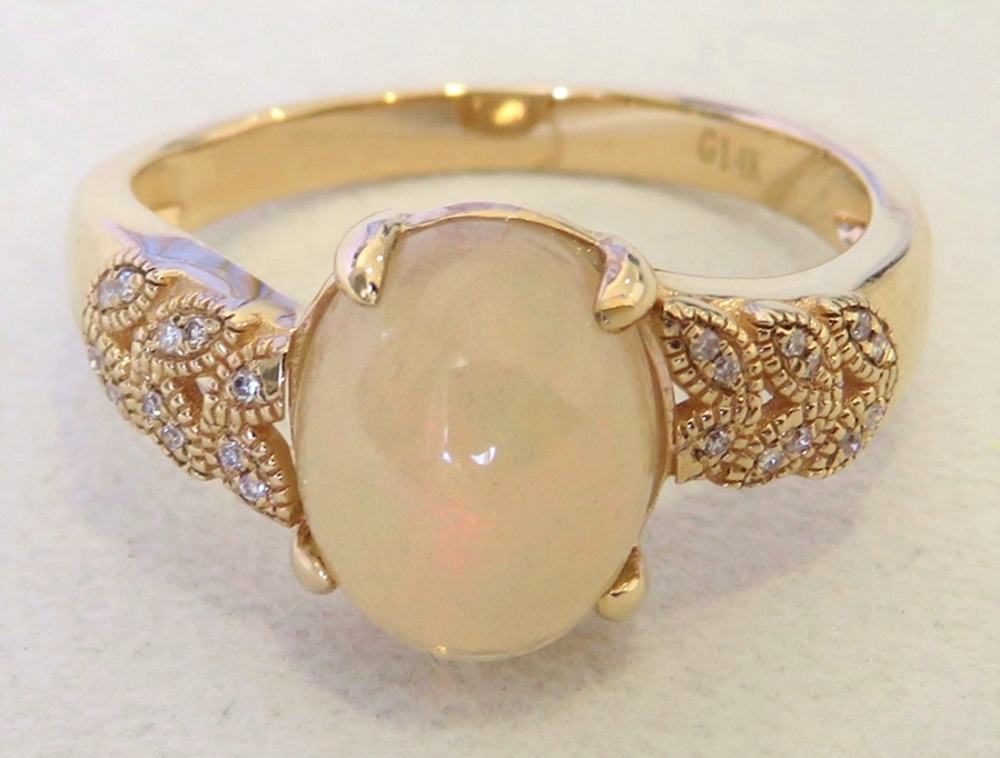 14k Yellow Gold 2.63ct Ethiopia Fire Opal & 0.13ct Diamond Ring