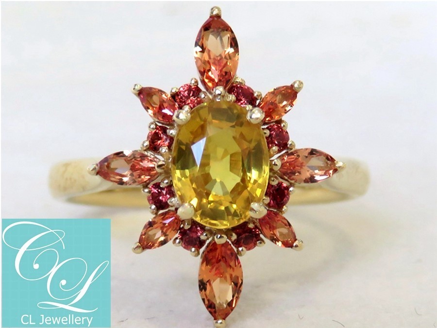 9k Yellow Gold 1.33ct Yellow Sapphire & Orange Sapphire Ring