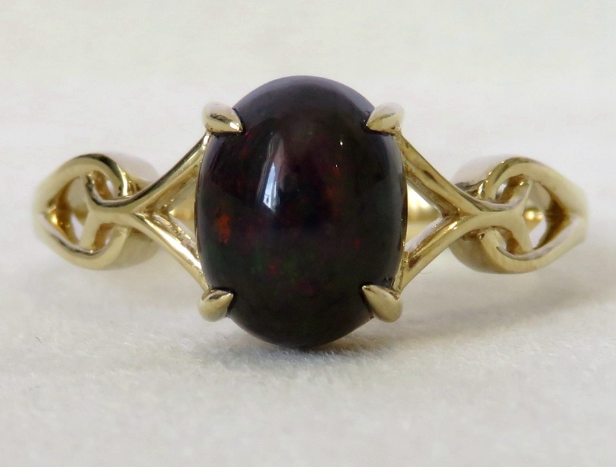 9k Yellow Gold 1.65ct Black Fire Opal Ring
