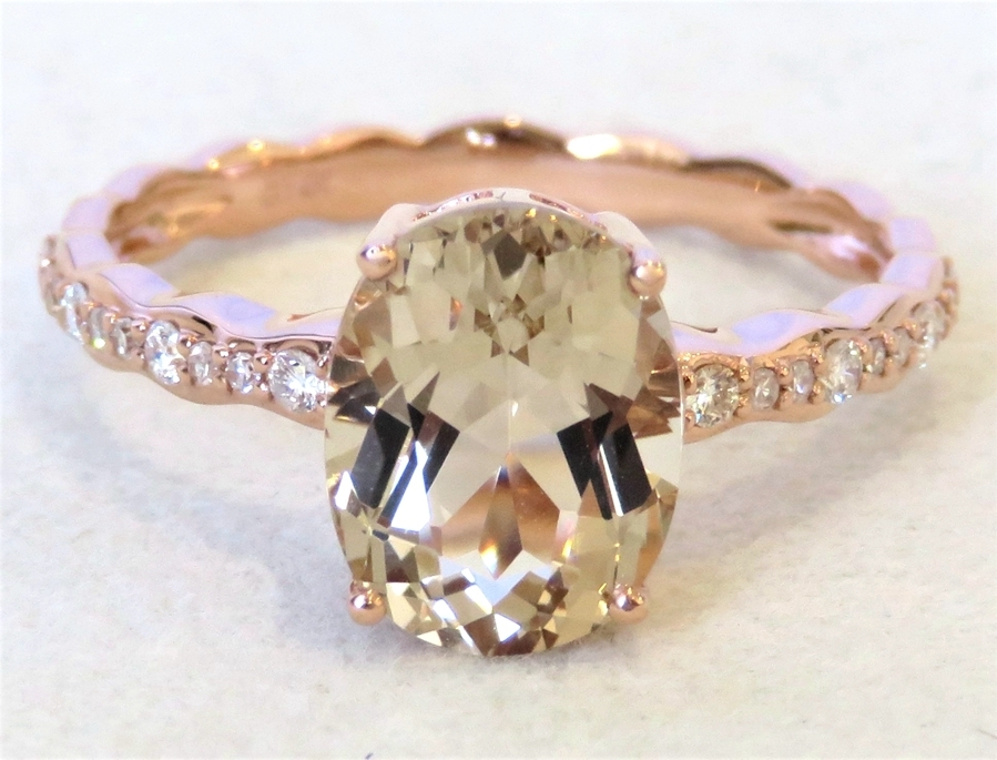 14k Rose Gold 2.59ct Morganite & 0.18ct Diamond Ring