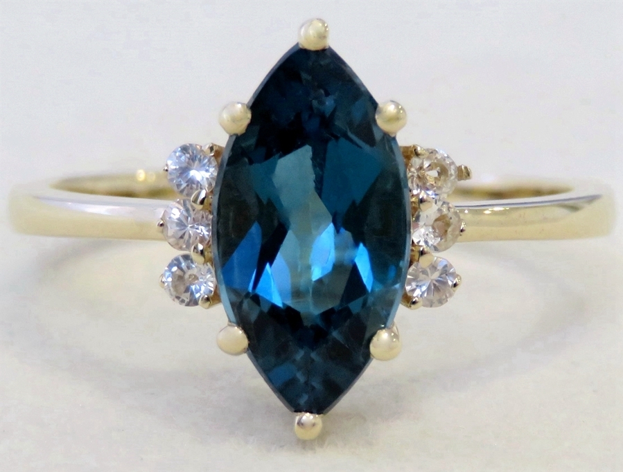 9k Yellow Gold 2.2ct London Blue Topaz & White Sapphire Ring
