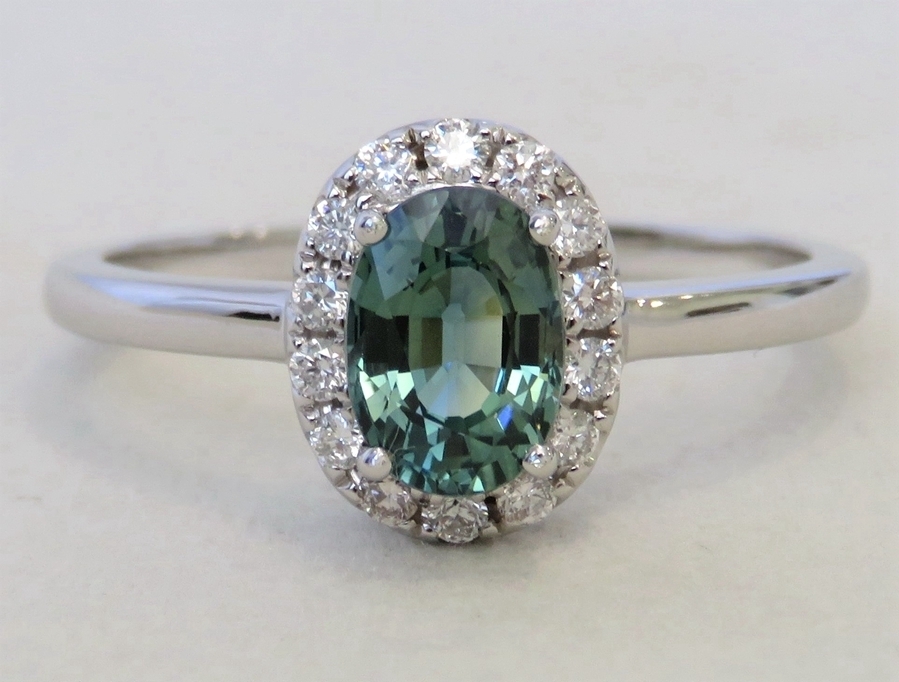 14k White Gold 1.19ct Teal Sapphire & 0.21ct Diamond Ring