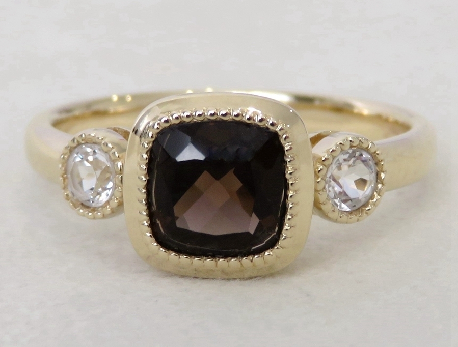 9k Yellow Gold Smoky Quartz & White Sapphire Ring