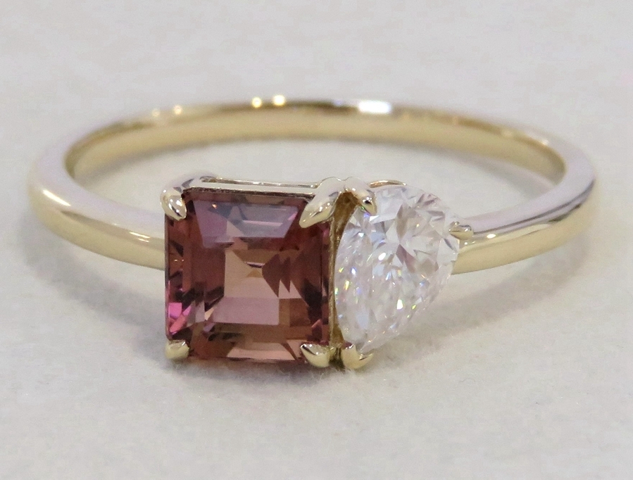 9k Yellow Gold 1.18ct Pink Tourmaline & 0.3ct Moissanite Ring