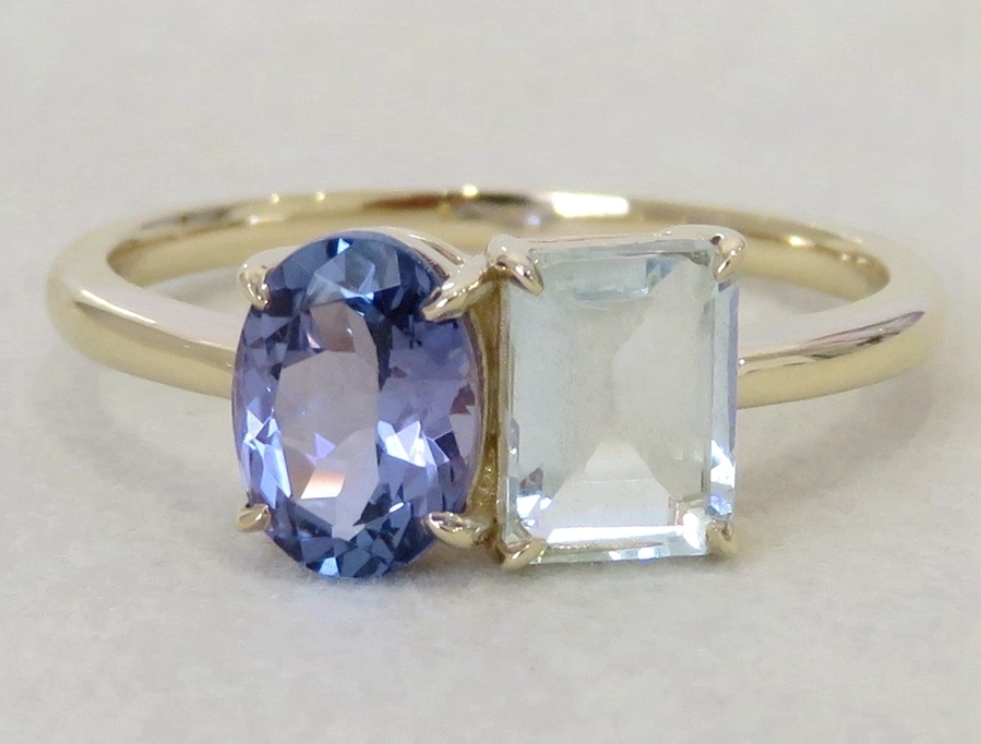 9k Yellow Gold 1.1ct Tanzanite & 0.85ct Aquamarine Ring
