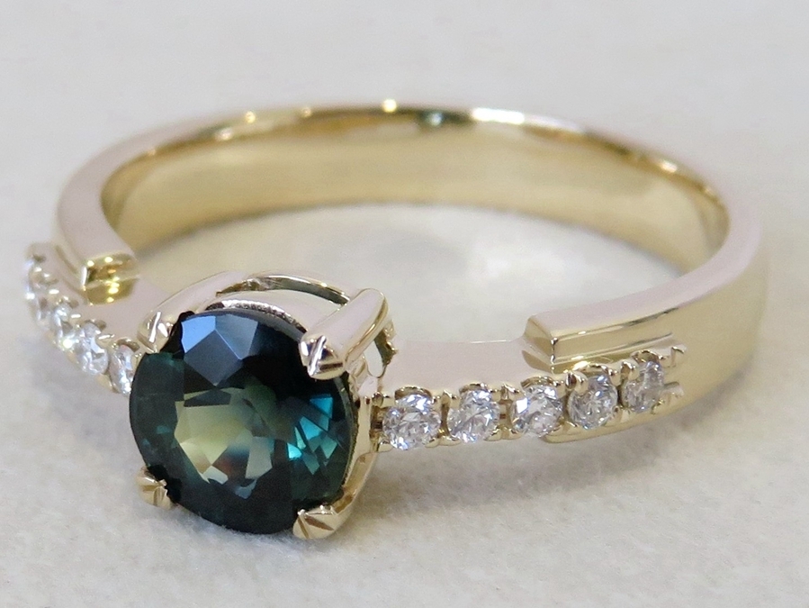 Teal Sapphire & Diamond Engagement Ring CL Jewellery NZ