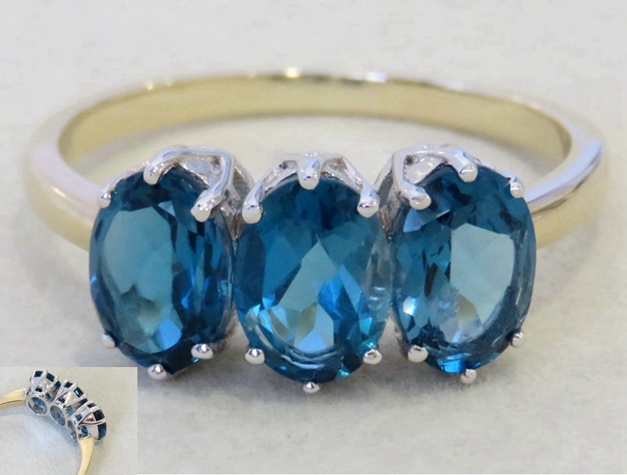 9k Yellow & White Gold 3ct London Blue Topaz Ring