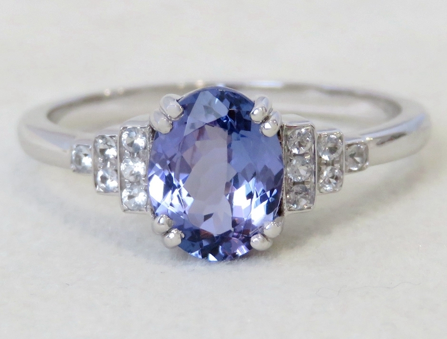 9k White Gold 1.4ct Tanzanite and White Sapphire Ring