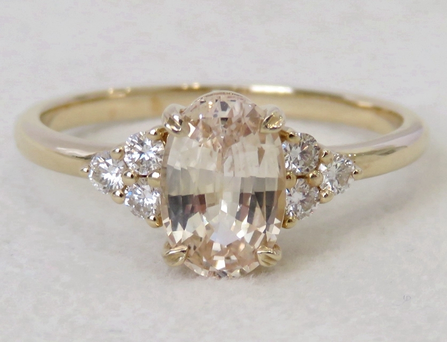 14k Yellow Gold 1.58ct Peach Sapphire & 0.18ct Diamond Ring