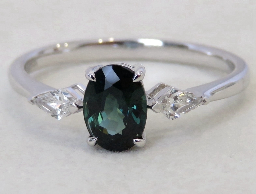14k White Gold 1.2ct Teal Sapphire & 0.2ct Diamond Ring