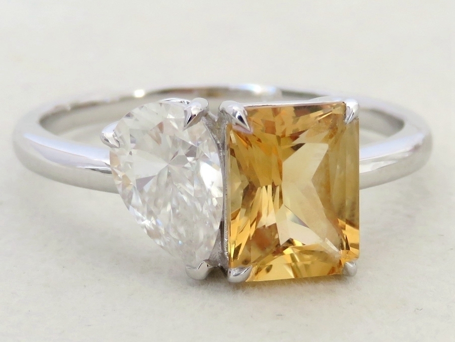 9k White Gold 2.35ct Citrine & Moissanite Ring