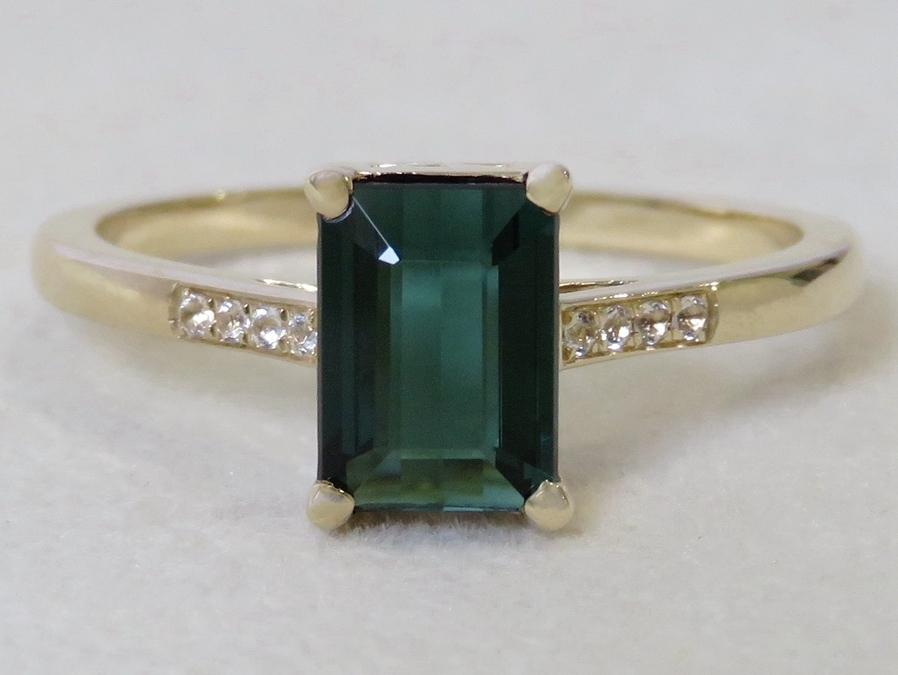 9k Yellow Gold 1.35ct Blue Indicolite Tourmaline & White Sapphire Ring