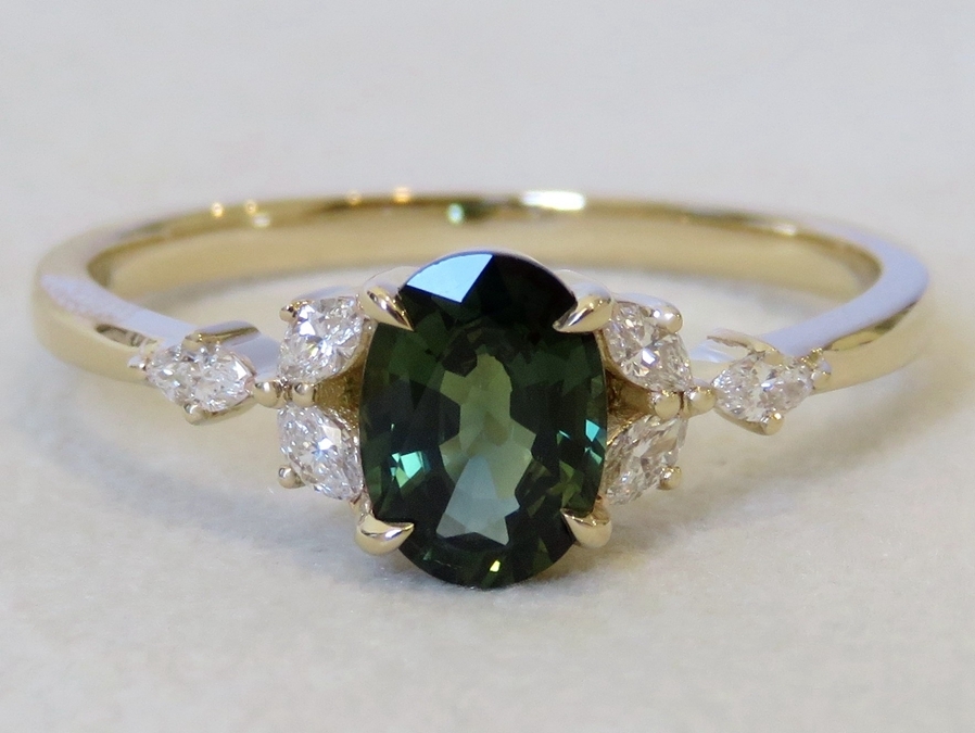 14k Yellow Gold 1.15ct Teal Sapphire & 0.24ct Diamond Ring