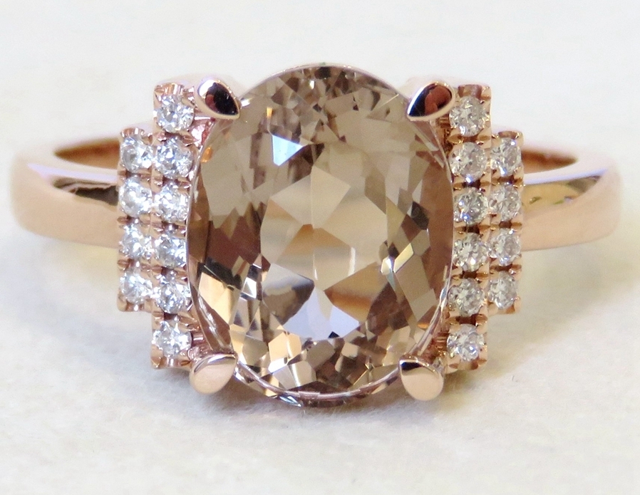 14k Rose Gold 3.58ct Peach Morganite & 0.2ct Diamond Ring