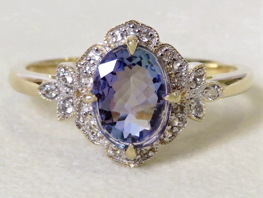 9k Yellow/White Gold 1.2ct Tanzanite & White Sapphire Ring