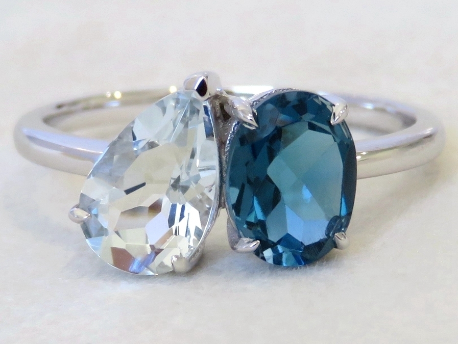 9k White Gold 2.6ct Aquamarine & London Blue Topaz Ring