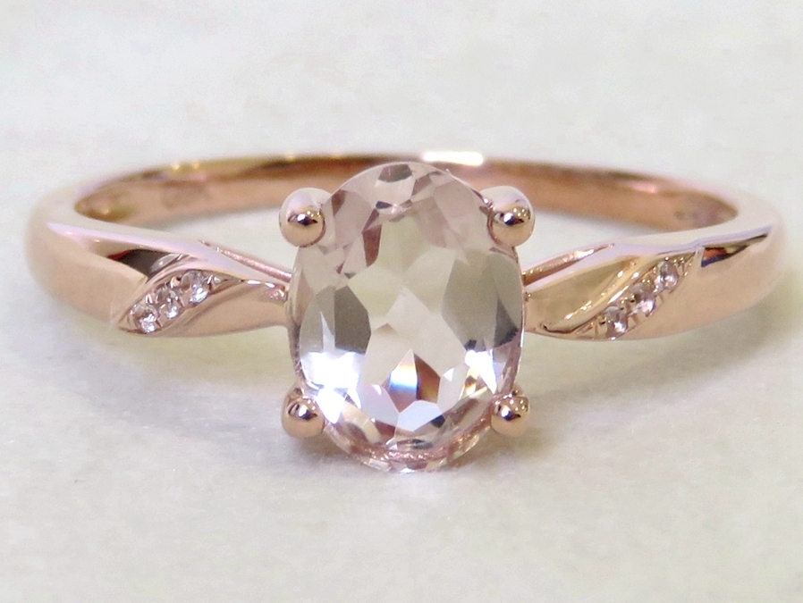 9k Rose Gold Pink Morganite & White Sapphire Ring
